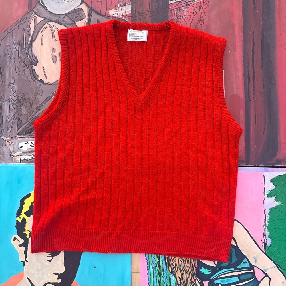 London Fog V-Neck Red Sweater Vest